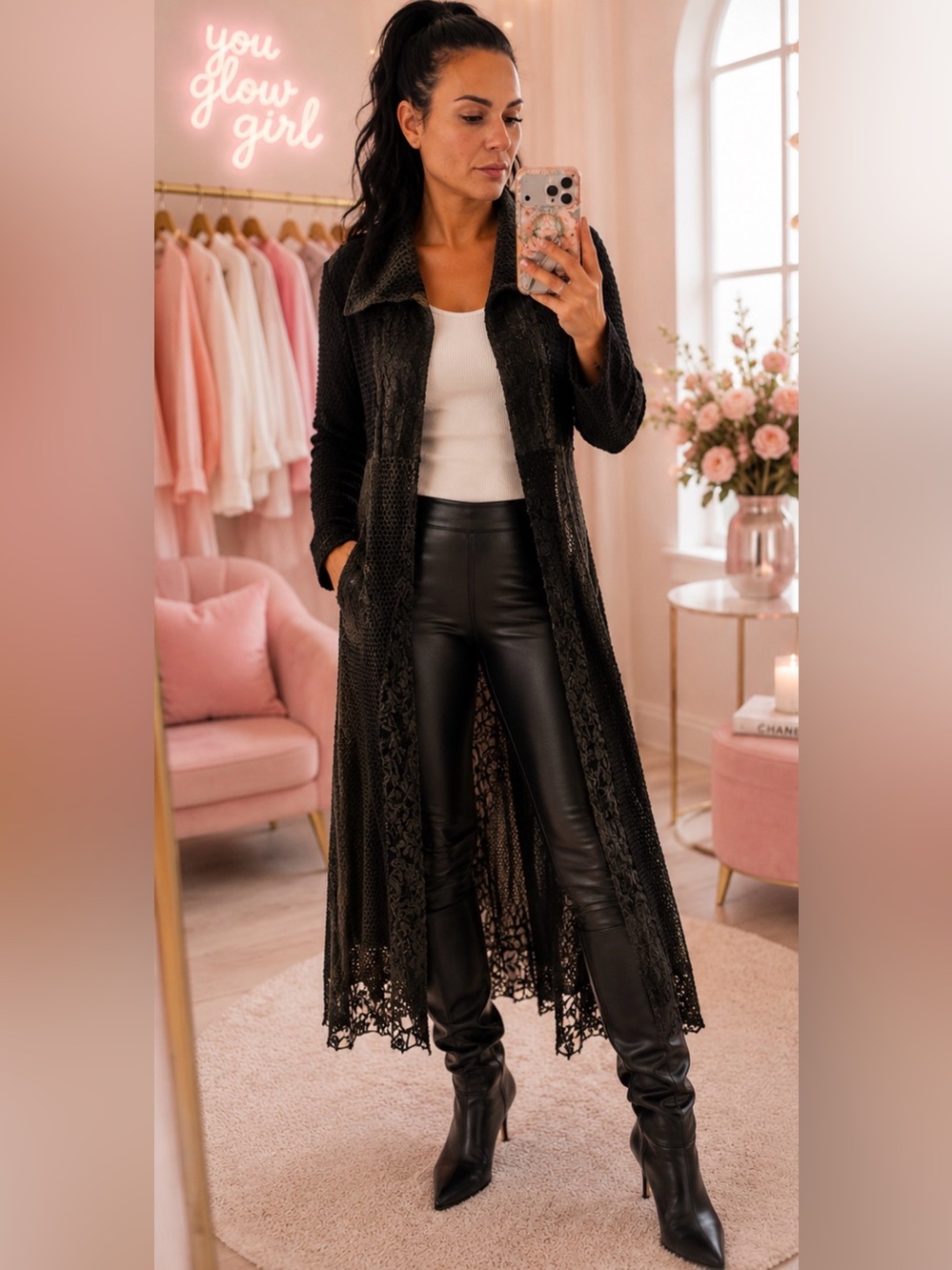 Vintage Concepts - Black Lace Crochet Long Duster Dark Academia Punk Cardigan